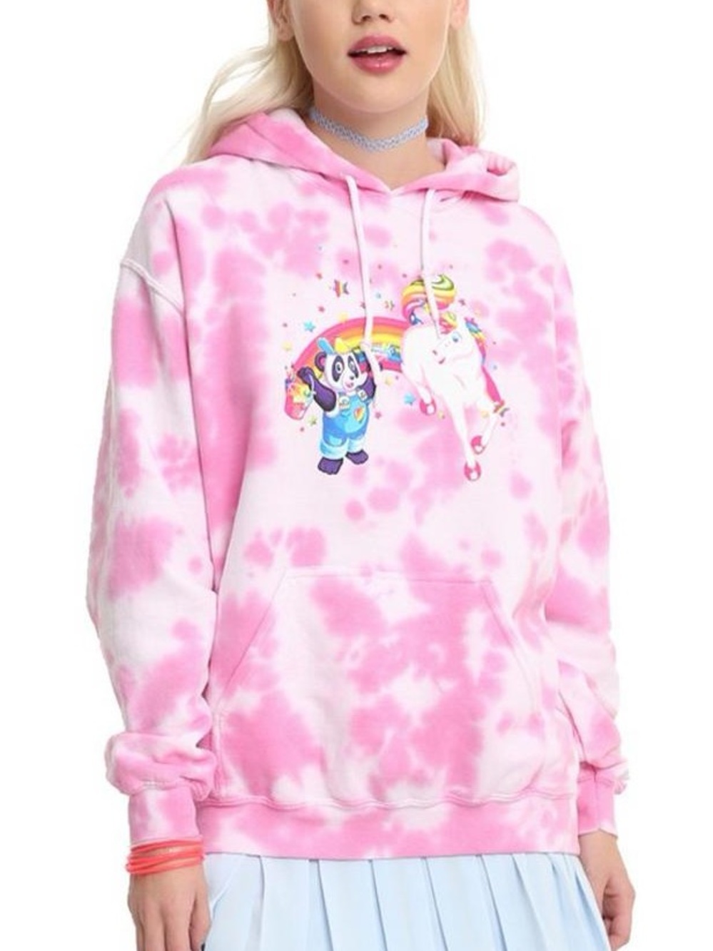Lisa Frank Y2K style Tie dye pink white pullover graphic hoodie *Small stain* 💜